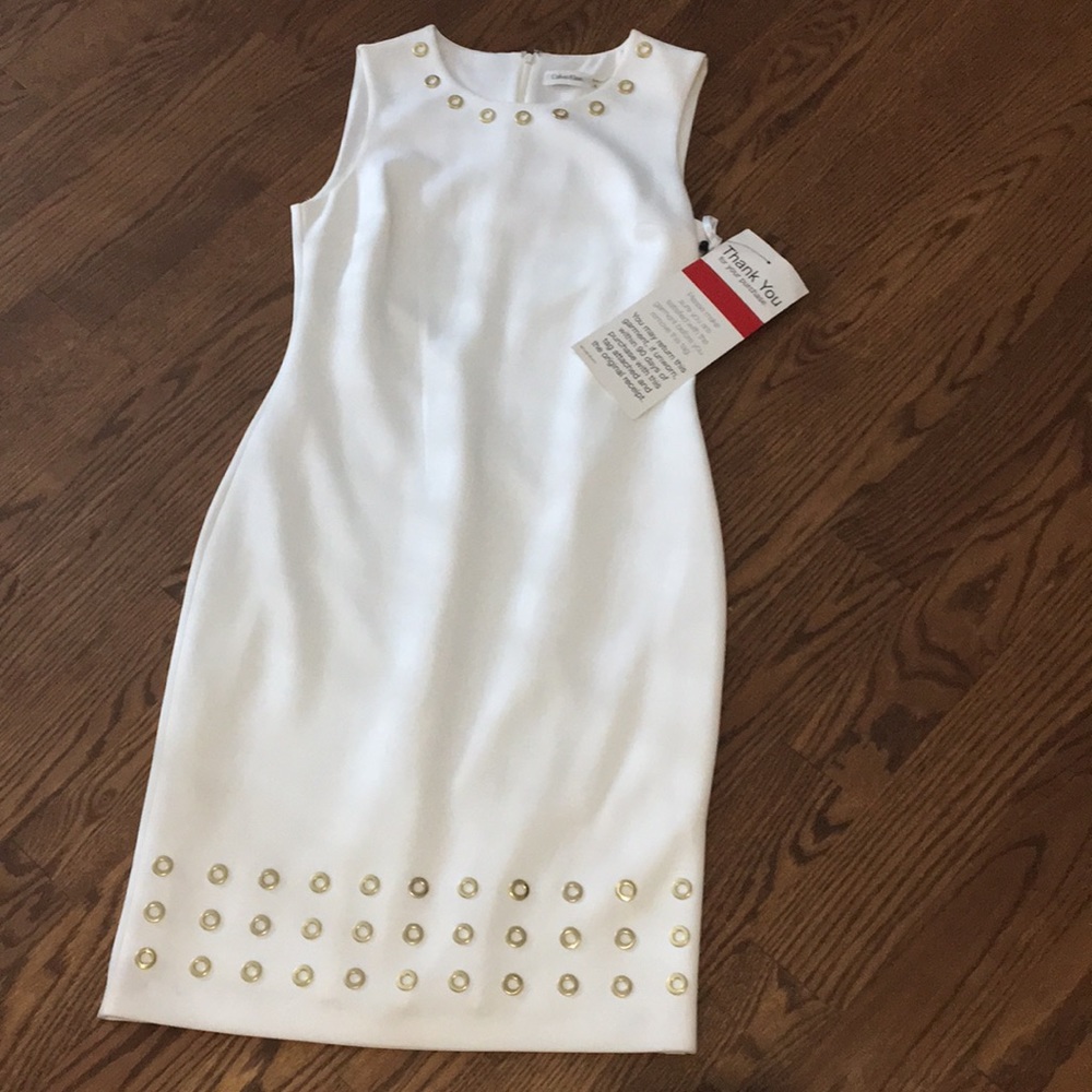 Calvin Klein White and Gold Dress - New with Tags